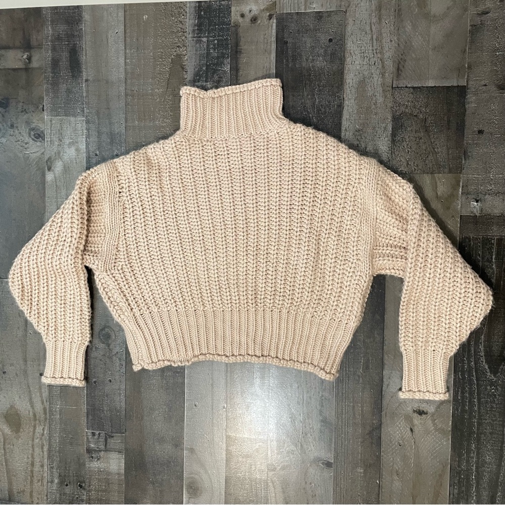 H&M Cropped Turtleneck Sweater Oversized Chunky Knit Women’s XS Blush Pink - Picture 6 of 13